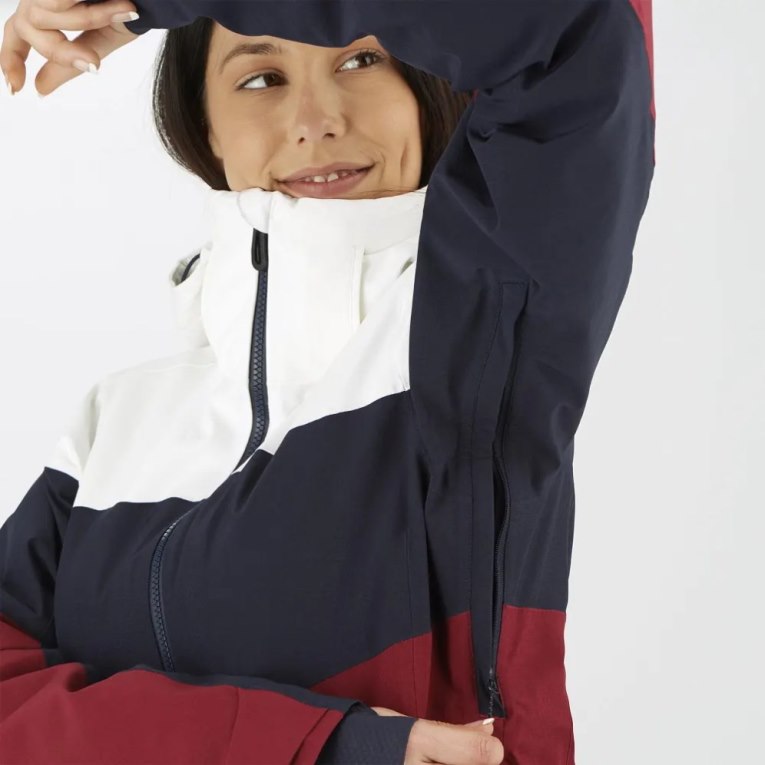 Chaquetas De Esquí Salomon Slalom Insulated Hoodie Mujer Blancos Negros Rojos | MX ILFA980